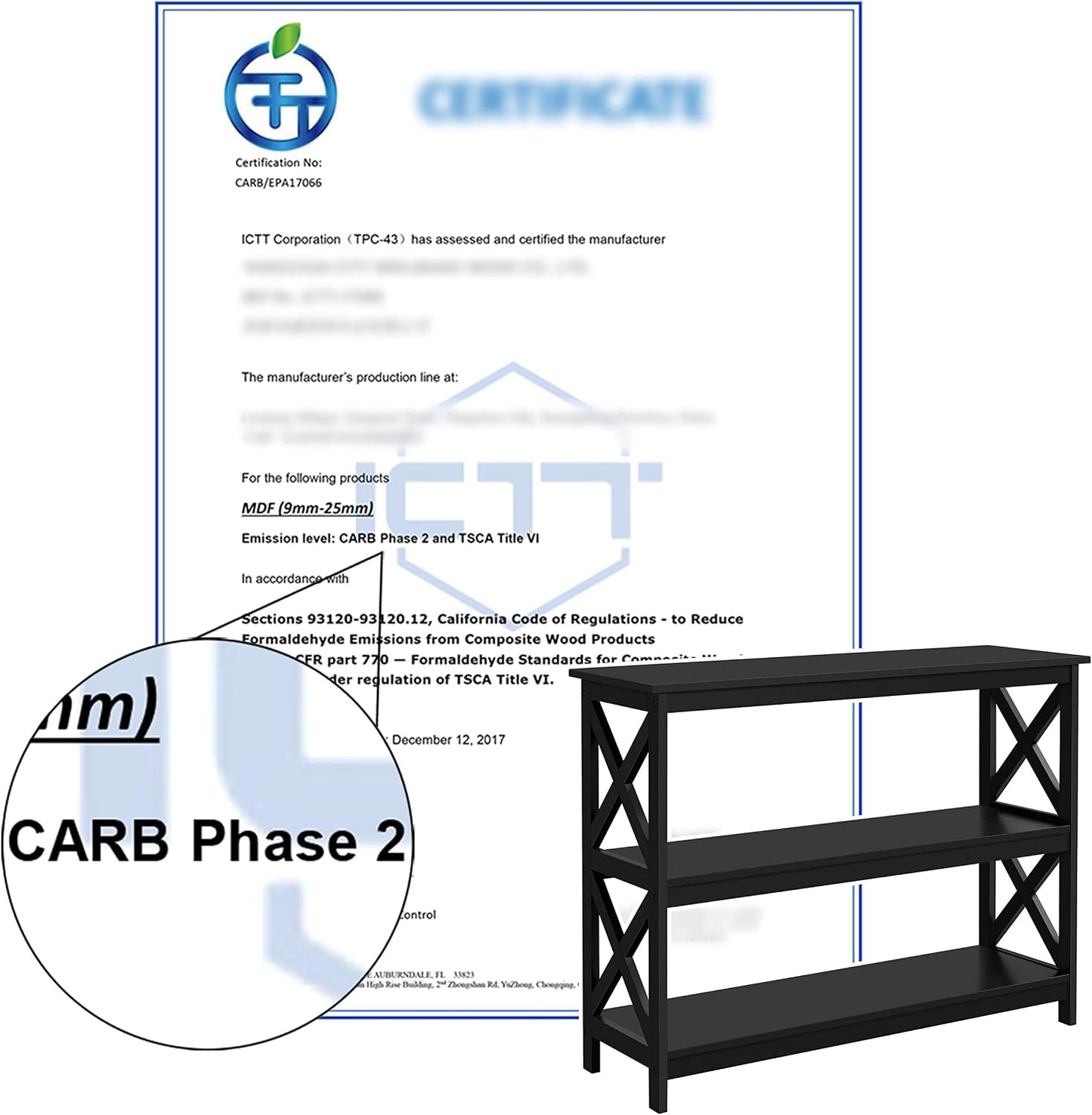 42" L Black Console Table 3-Tier Narrow X-Design Storage Shelves